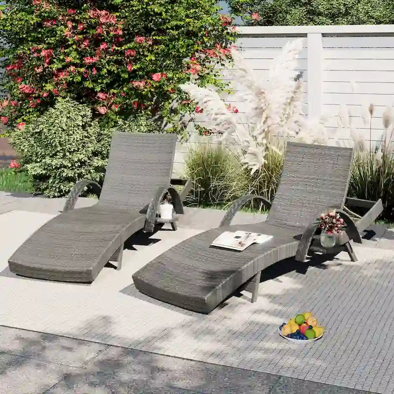 80 chaises longues d'extérieur en osier (lot de 2), fauteuil inclinable en rotin avec table d'appoint coulissante et dossier réglable