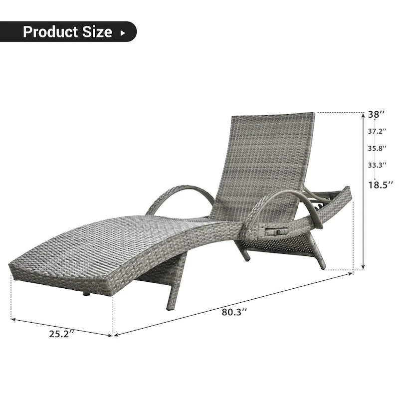 80 chaises longues d'extérieur en osier (lot de 2), fauteuil inclinable en rotin avec table d'appoint coulissante et dossier réglable