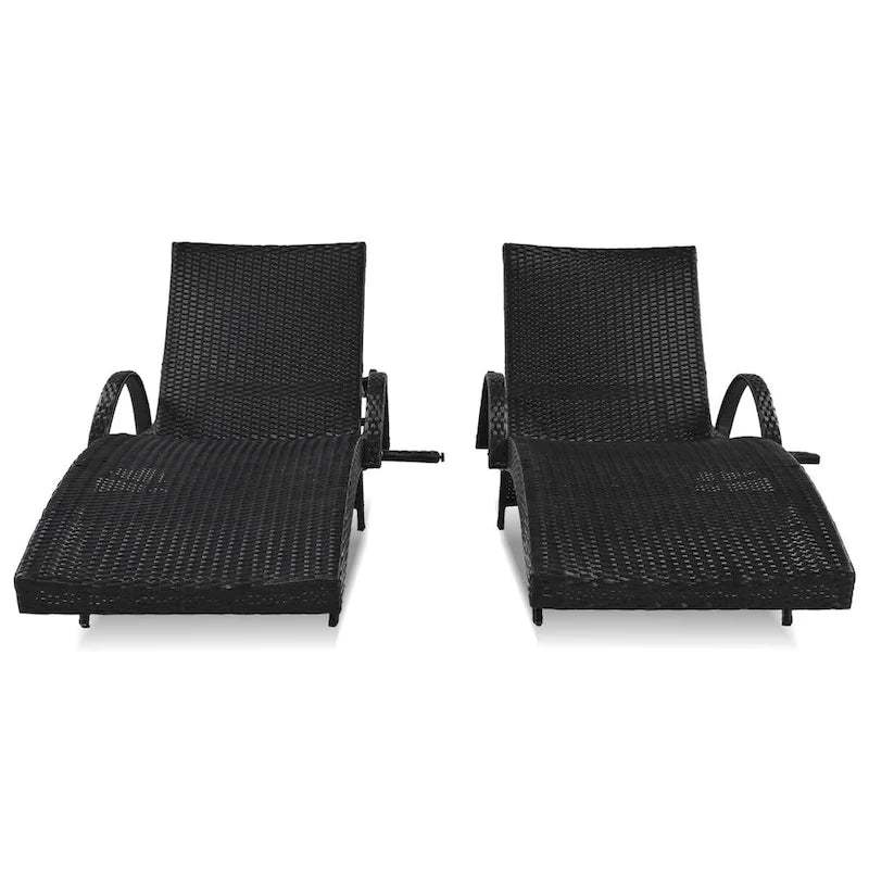 80 chaises longues d'extérieur en osier (lot de 2), fauteuil inclinable en rotin avec table d'appoint coulissante et dossier réglable