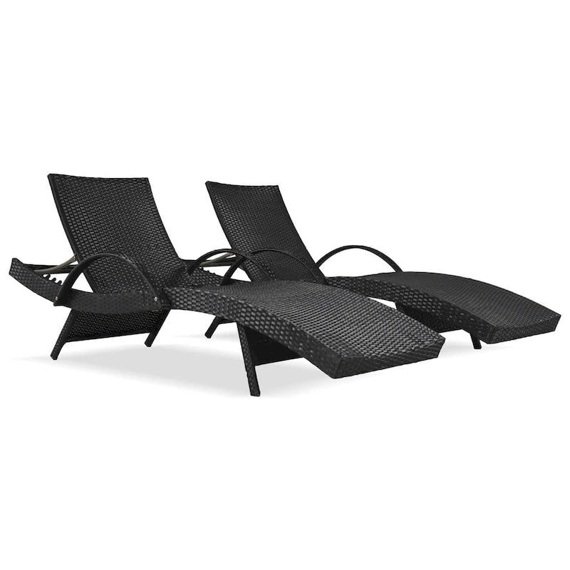 80 chaises longues d'extérieur en osier (lot de 2), fauteuil inclinable en rotin avec table d'appoint coulissante et dossier réglable