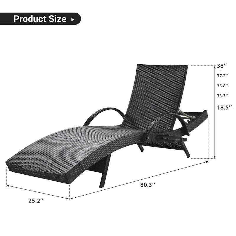 80 chaises longues d'extérieur en osier (lot de 2), fauteuil inclinable en rotin avec table d'appoint coulissante et dossier réglable