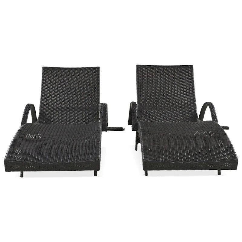 80 chaises longues d'extérieur en osier (lot de 2), fauteuil inclinable en rotin avec table d'appoint coulissante et dossier réglable