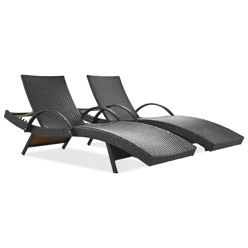 80 chaises longues d'extérieur en osier (lot de 2), fauteuil inclinable en rotin avec table d'appoint coulissante et dossier réglable
