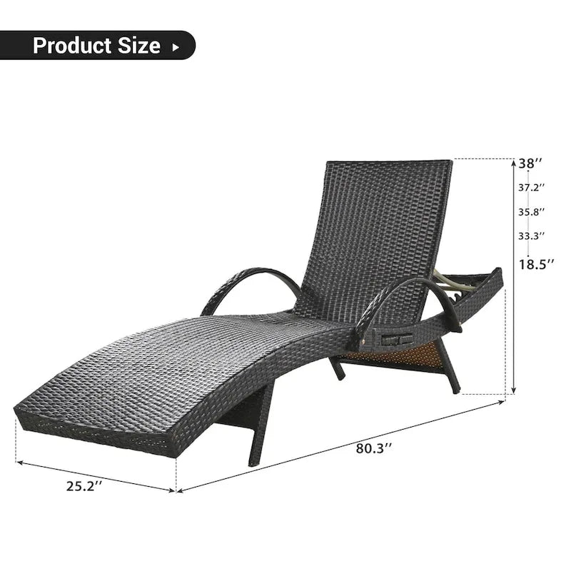 80 chaises longues d'extérieur en osier (lot de 2), fauteuil inclinable en rotin avec table d'appoint coulissante et dossier réglable