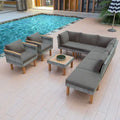 Salon de jardin 9 pièces en rotin, Mobilier d'extérieur avec pieds et plateau de table en bois d'acacia