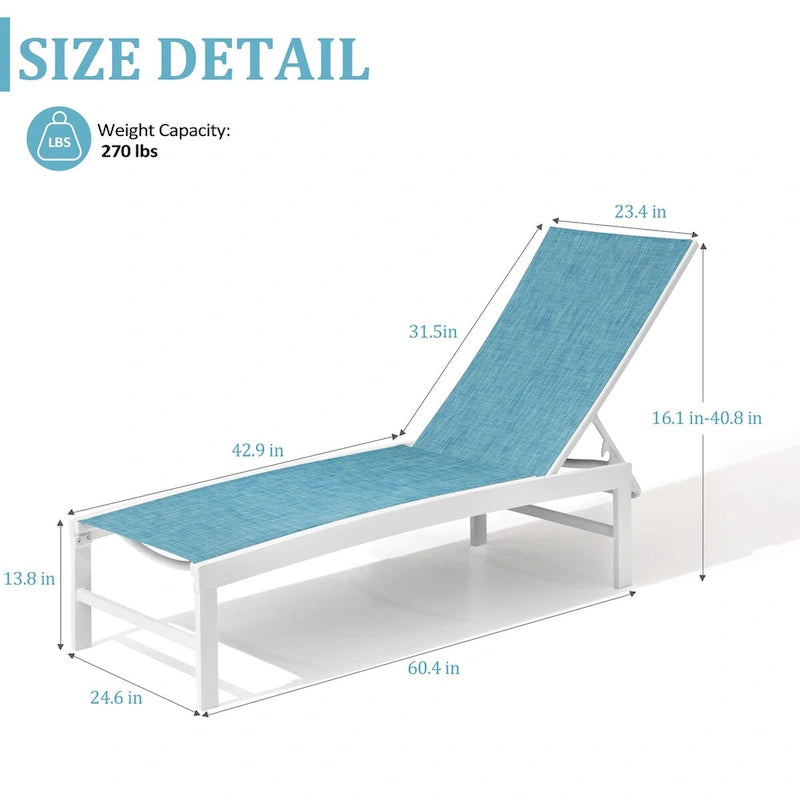 VredHom Chaise longue d'extérieur réglable en aluminium - 153,4 cm L * 62,5 cm l * 40,9/103,6 cm H