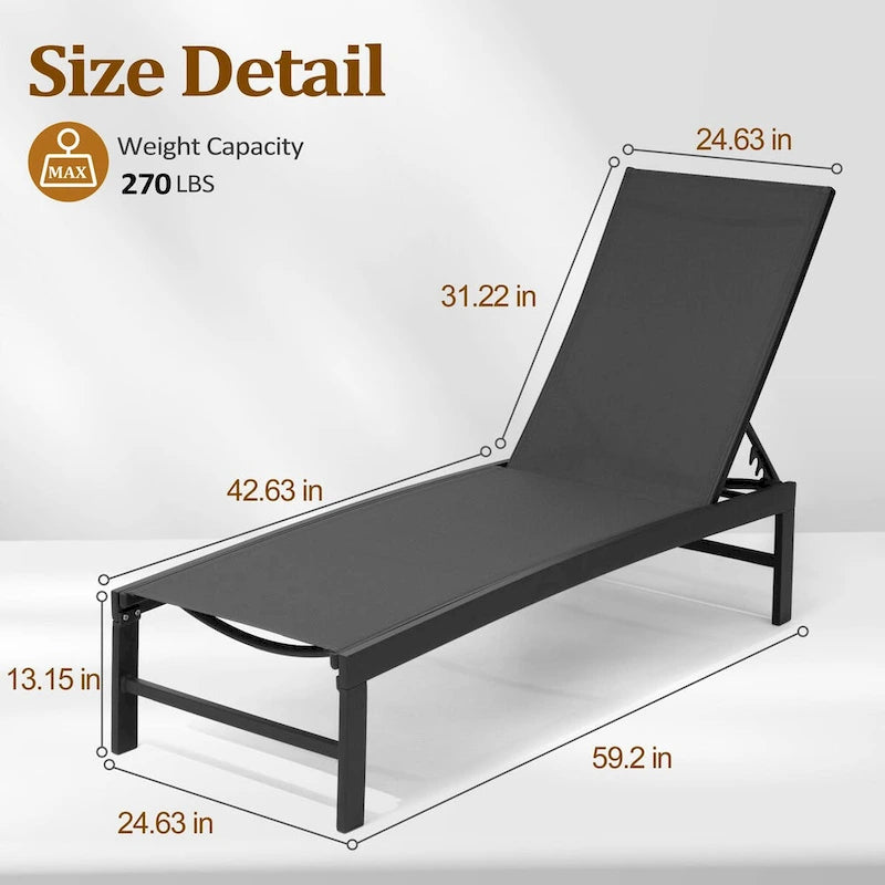 VredHom Chaise longue d'extérieur réglable en aluminium - 153,4 cm L * 62,5 cm l * 40,9/103,6 cm H
