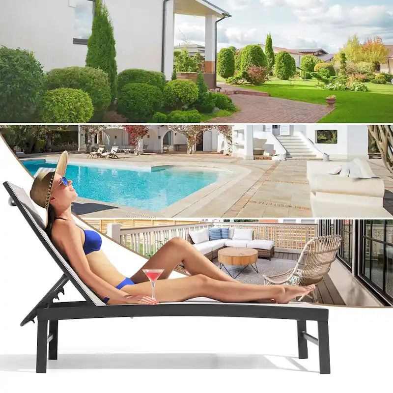 VredHom Chaise longue d'extérieur réglable en aluminium - 153,4 cm L * 62,5 cm l * 40,9/103,6 cm H