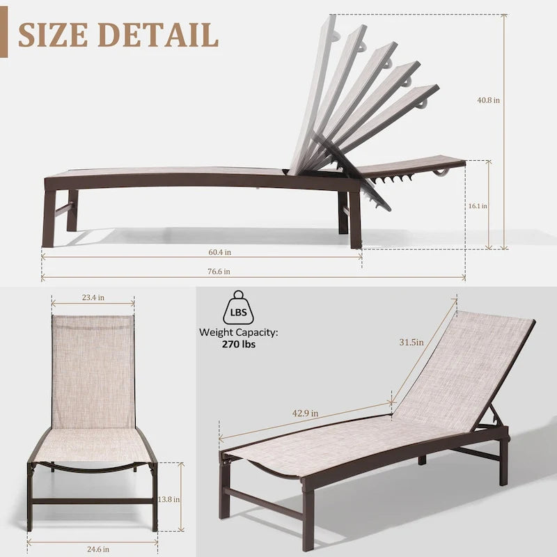 VredHom Chaise longue d'extérieur réglable en aluminium - 153,4 cm L * 62,5 cm l * 40,9/103,6 cm H
