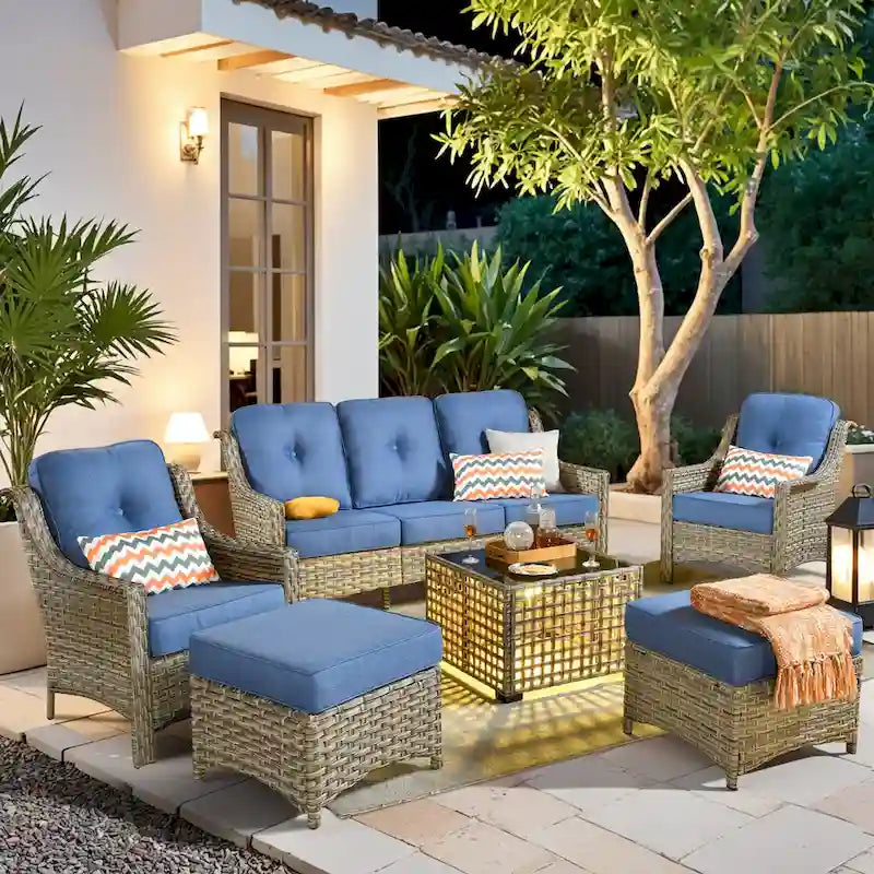 HOOOWOOO 6-pieces Wicker Patio Furniture Conversation Set with Coffee Table