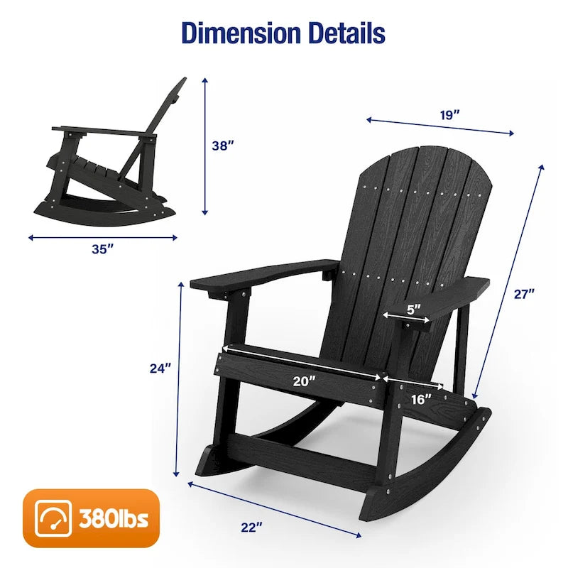 Chaise berçante WINSOON HIPS toutes saisons pour l'extérieur et l'intérieur, chaise Adirondack à bascule