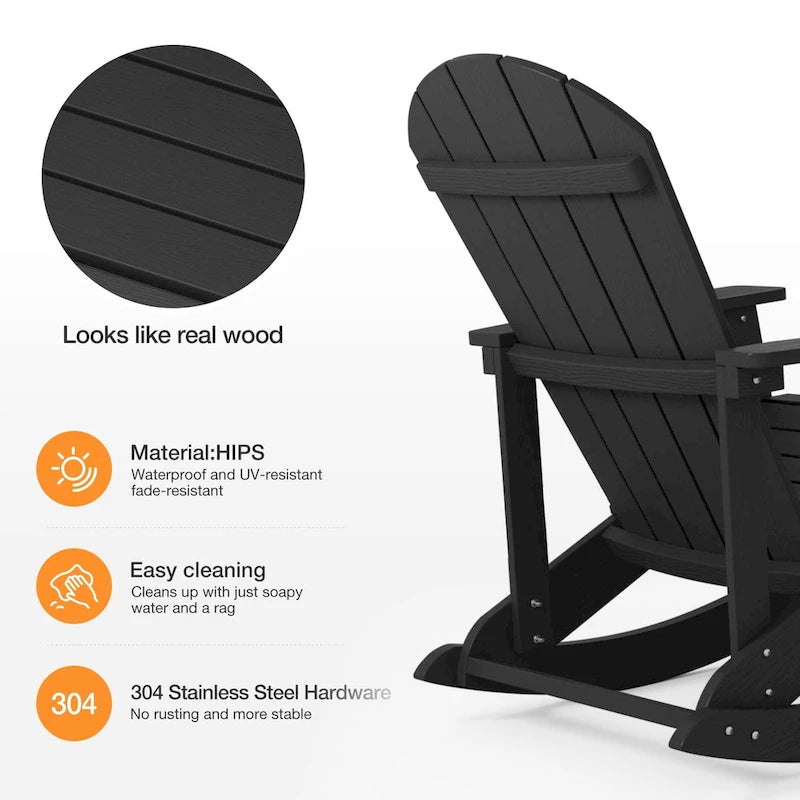 Chaise berçante WINSOON HIPS toutes saisons pour l'extérieur et l'intérieur, chaise Adirondack à bascule
