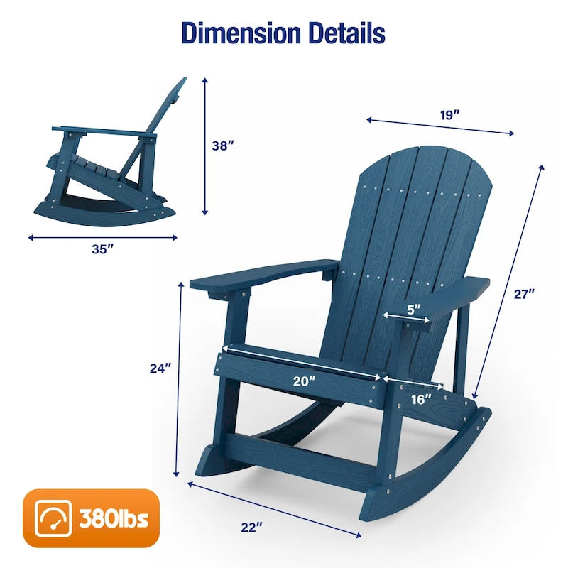 Chaise berçante WINSOON HIPS toutes saisons pour l'extérieur et l'intérieur, chaise Adirondack à bascule