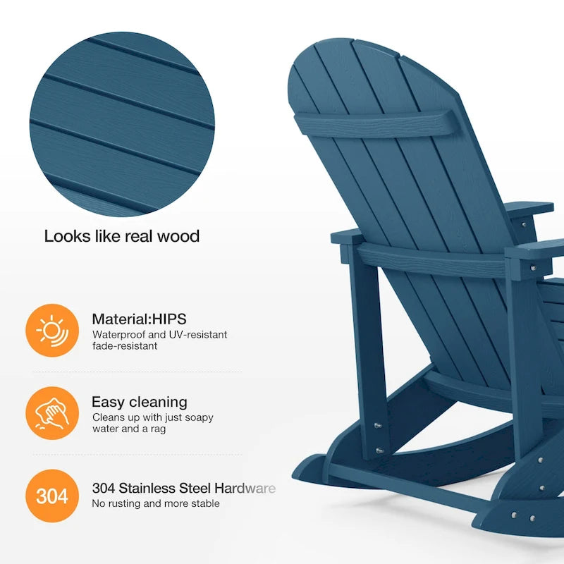 Chaise berçante WINSOON HIPS toutes saisons pour l'extérieur et l'intérieur, chaise Adirondack à bascule