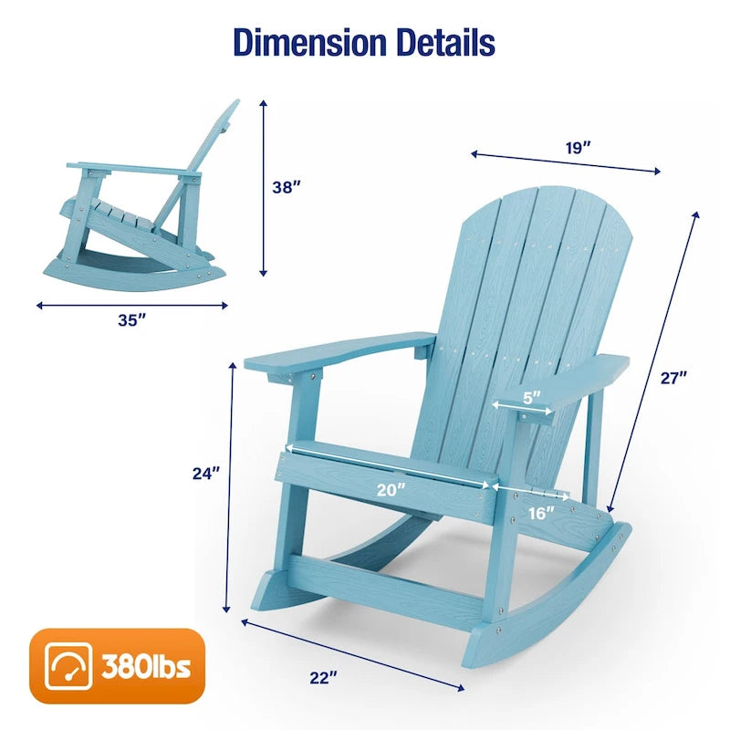 Chaise berçante WINSOON HIPS toutes saisons pour l'extérieur et l'intérieur, chaise Adirondack à bascule