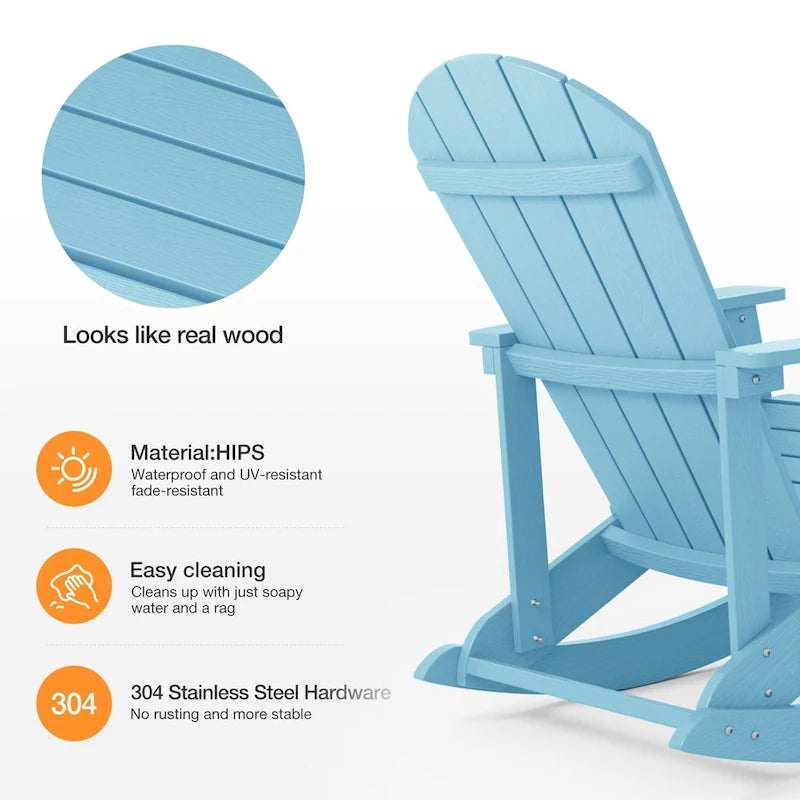 Chaise berçante WINSOON HIPS toutes saisons pour l'extérieur et l'intérieur, chaise Adirondack à bascule
