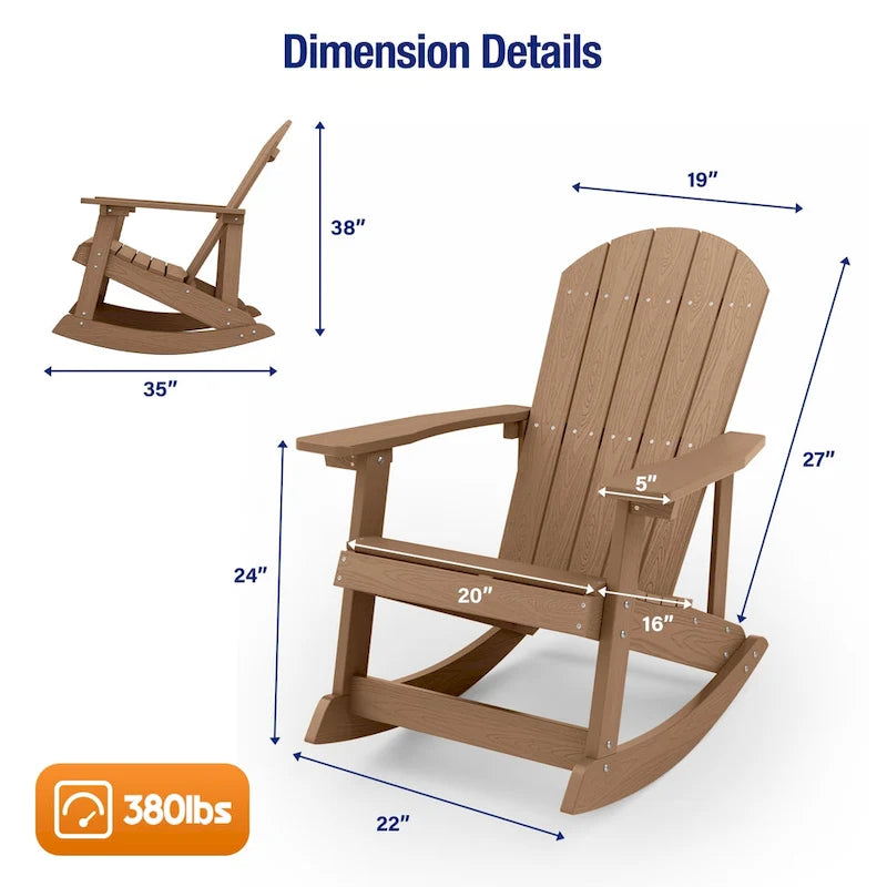 Chaise berçante WINSOON HIPS toutes saisons pour l'extérieur et l'intérieur, chaise Adirondack à bascule