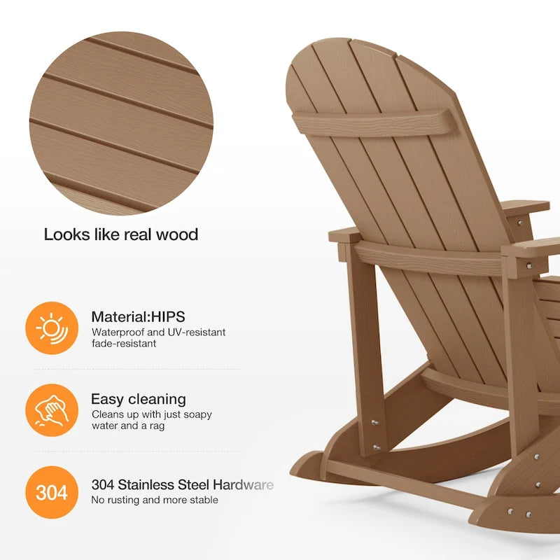 Chaise berçante WINSOON HIPS toutes saisons pour l'extérieur et l'intérieur, chaise Adirondack à bascule