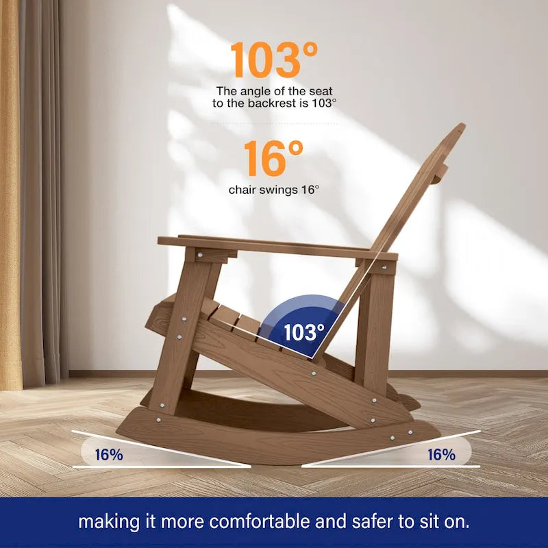 Chaise berçante WINSOON HIPS toutes saisons pour l'extérieur et l'intérieur, chaise Adirondack à bascule