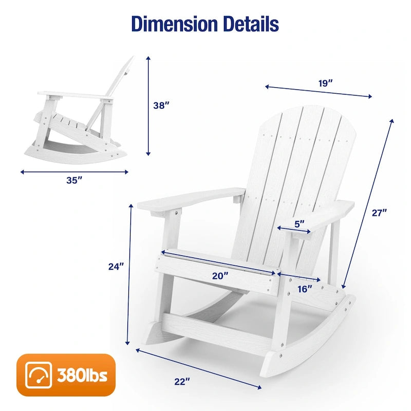 Chaise berçante WINSOON HIPS toutes saisons pour l'extérieur et l'intérieur, chaise Adirondack à bascule