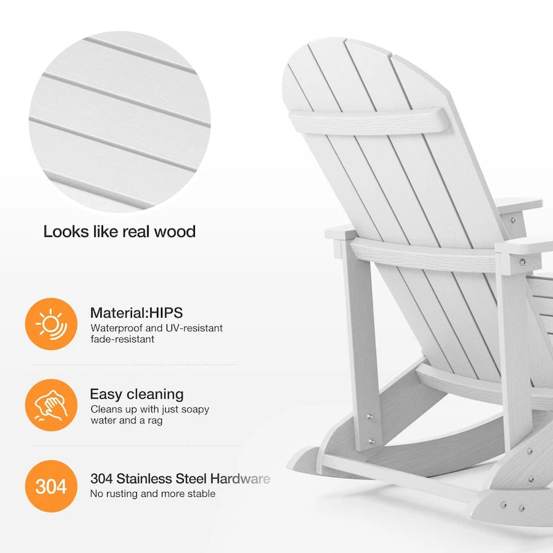 Chaise berçante WINSOON HIPS toutes saisons pour l'extérieur et l'intérieur, chaise Adirondack à bascule