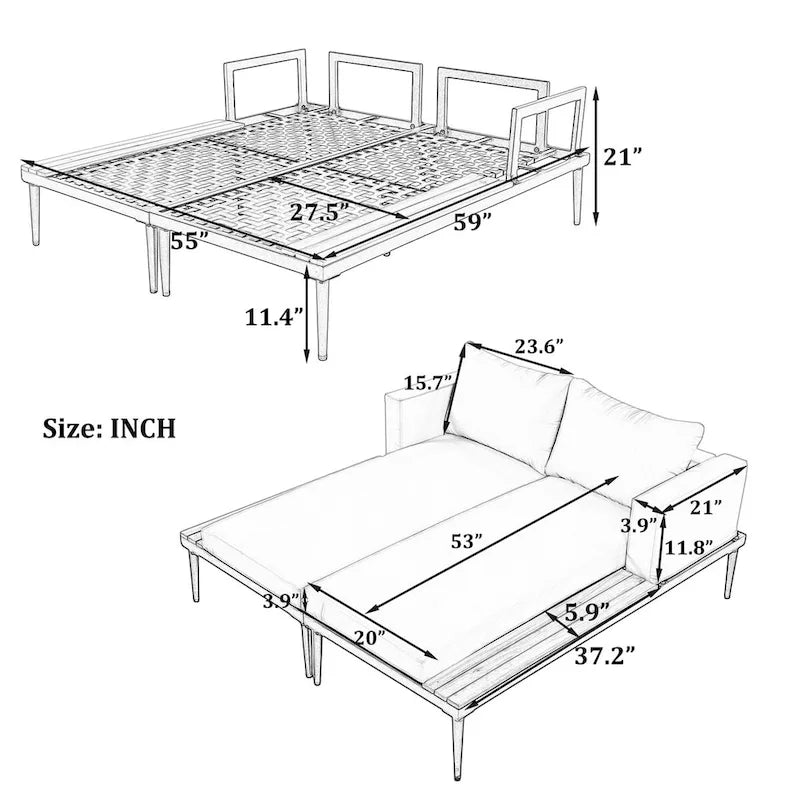 Lit de repos extérieur avec espaces latéraux en bois d'acacia