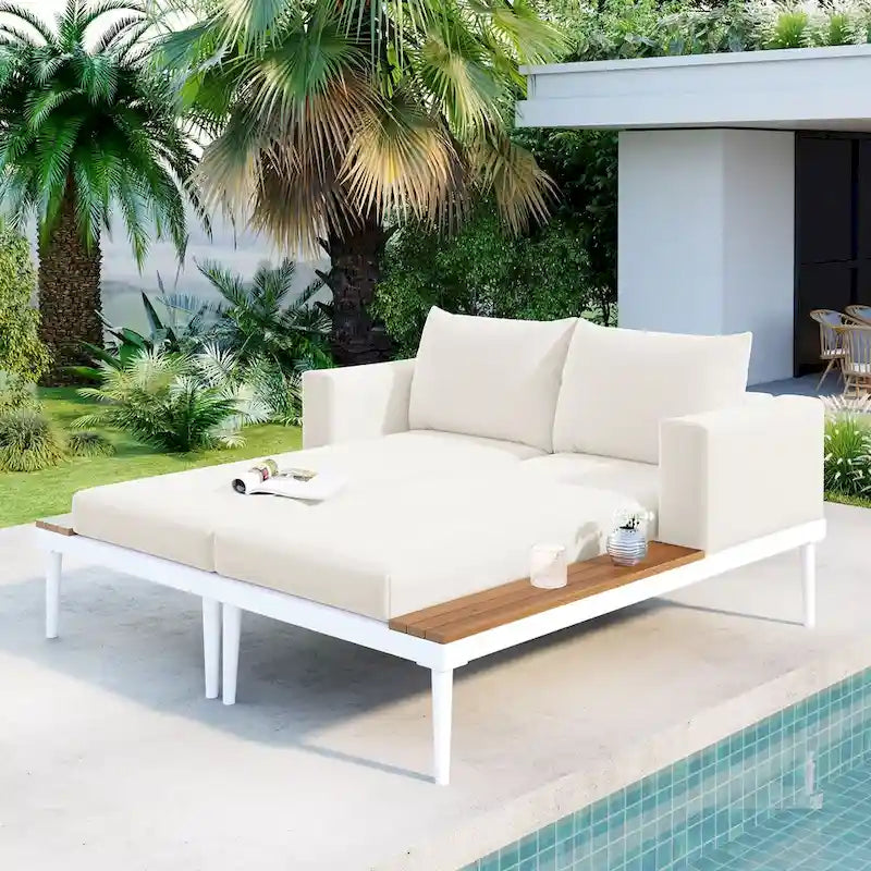 Lit de repos extérieur avec espaces latéraux en bois d'acacia