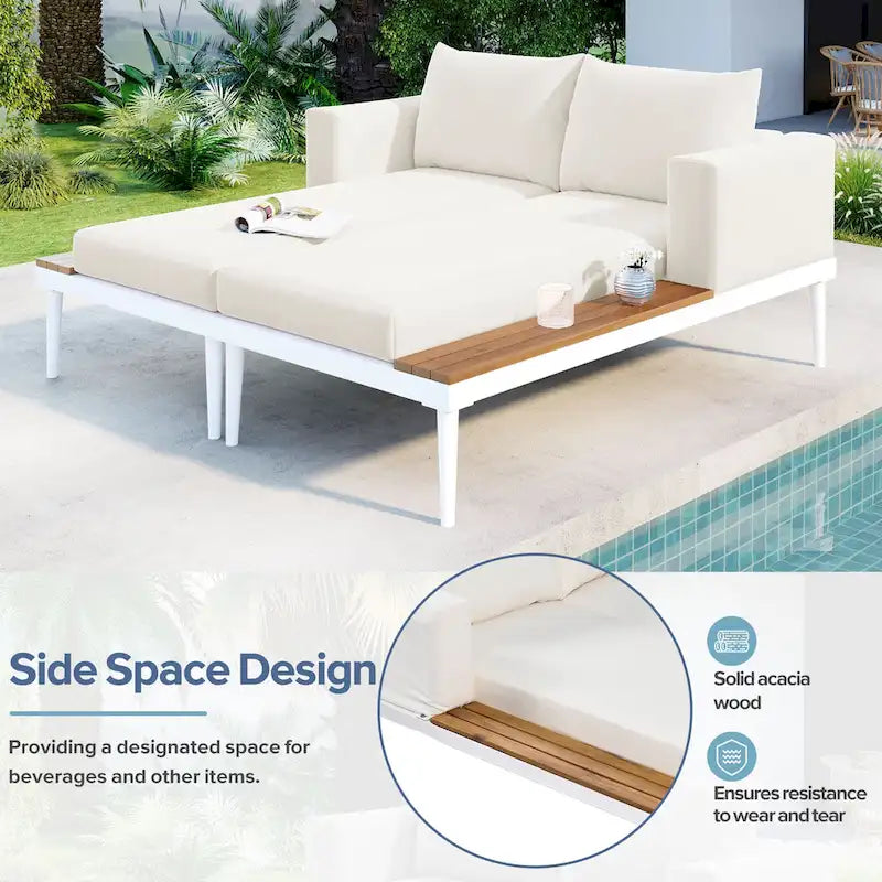 Lit de repos extérieur avec espaces latéraux en bois d'acacia