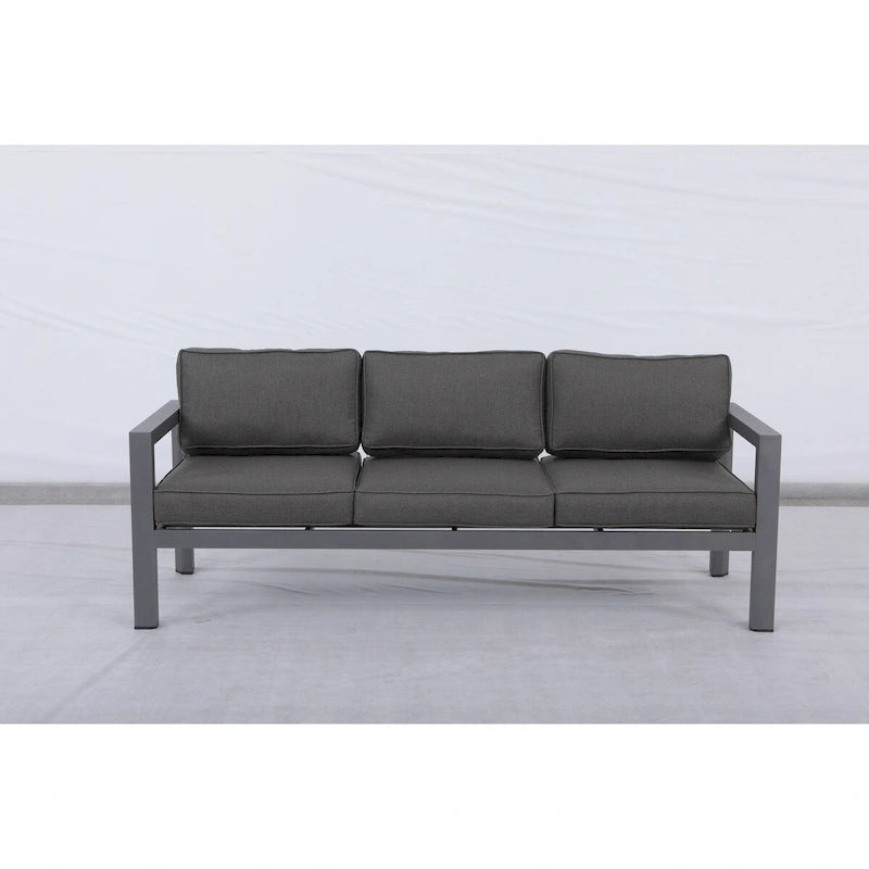 Canapé Cabo en aluminium, cadre gris avec coussin.