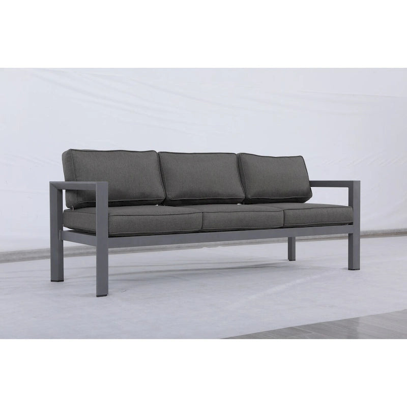 Canapé Cabo en aluminium, cadre gris avec coussin.