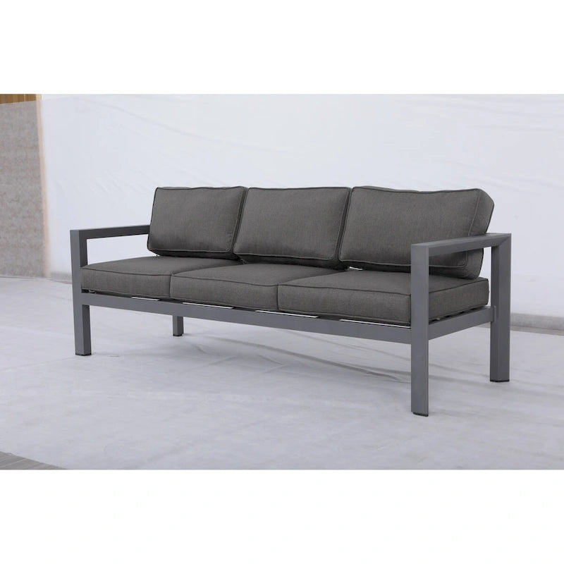 Canapé Cabo en aluminium, cadre gris avec coussin.