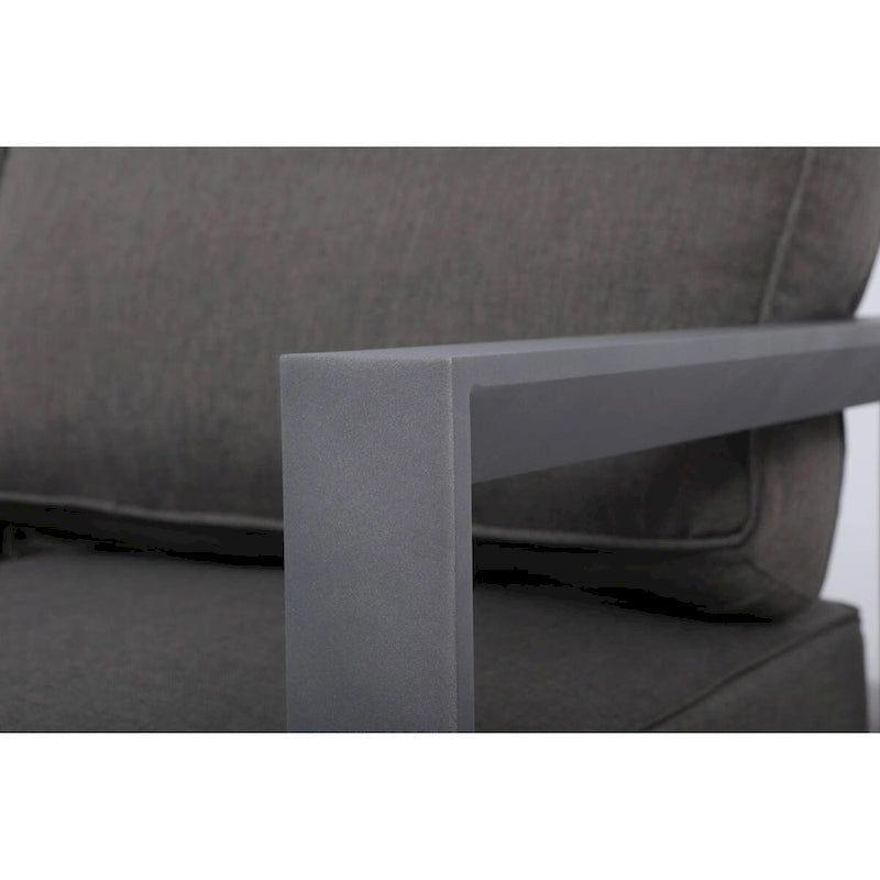 Canapé Cabo en aluminium, cadre gris avec coussin.