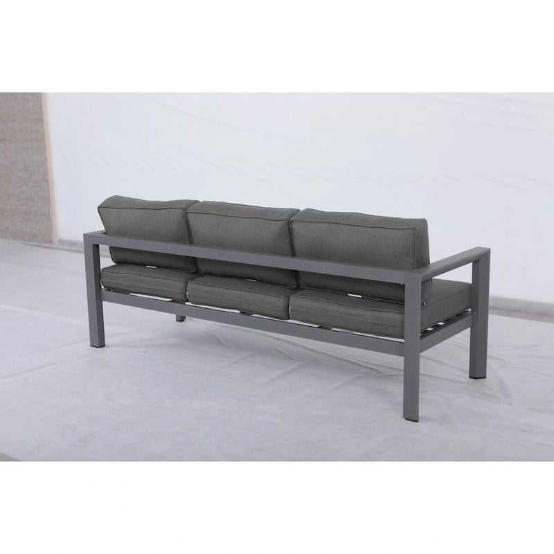 Canapé Cabo en aluminium, cadre gris avec coussin.