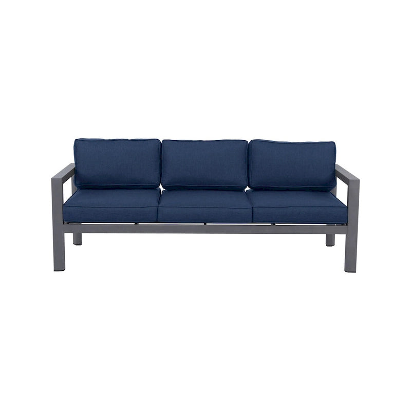 Canapé Cabo en aluminium, cadre gris avec coussin.