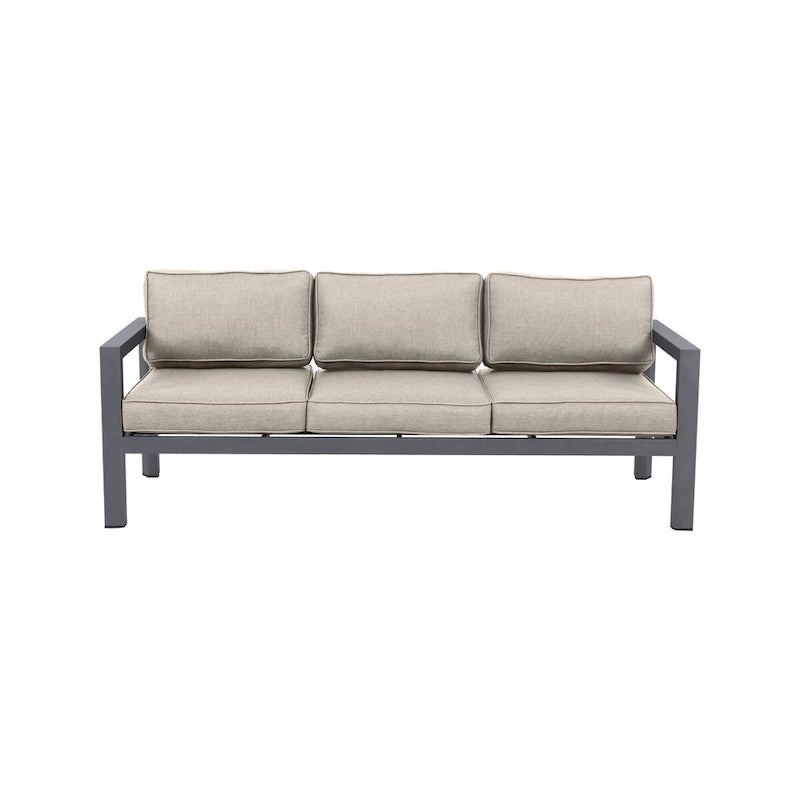 Canapé Cabo en aluminium, cadre gris avec coussin.