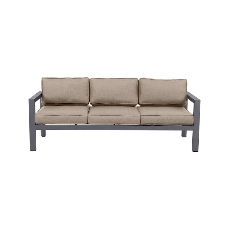Canapé Cabo en aluminium, cadre gris avec coussin.
