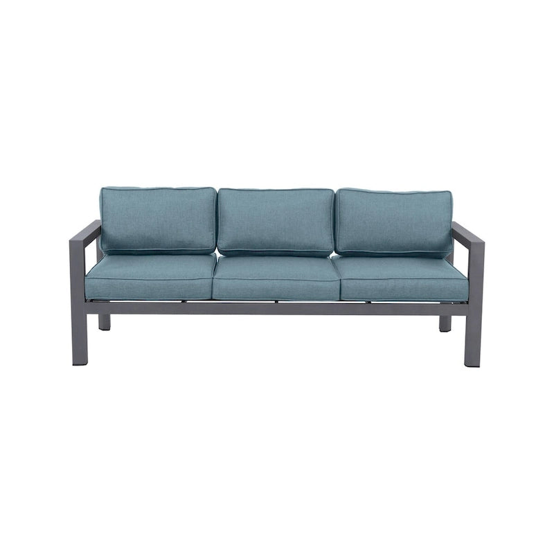 Canapé Cabo en aluminium, cadre gris avec coussin.