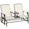 Banc planeur d'extérieur avec table centrale, causeuse de patio à cadre métallique avec tissu maillé respirant et accoudoirs