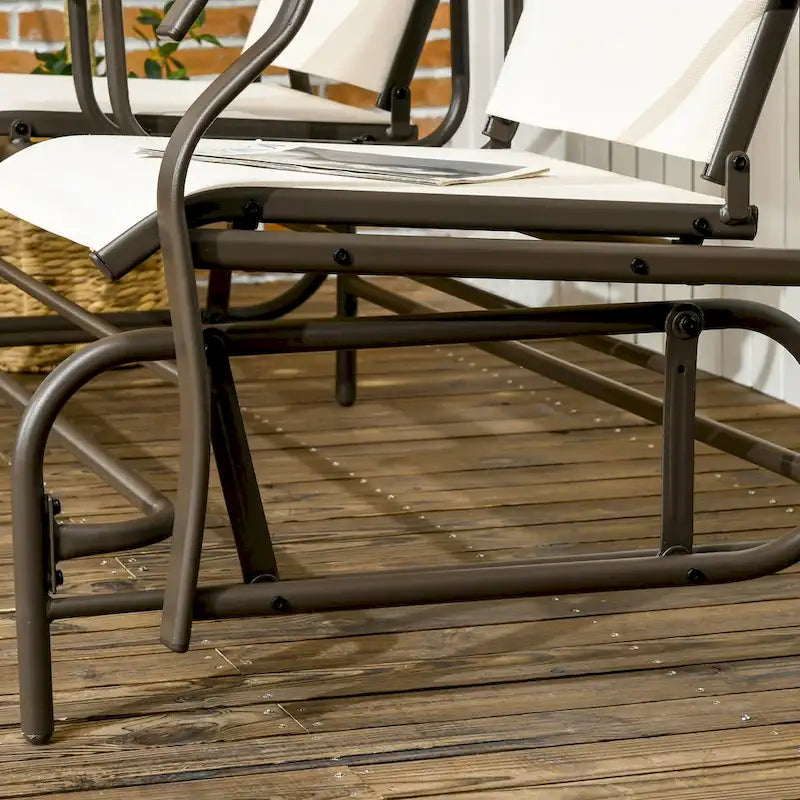Banc planeur d'extérieur avec table centrale, causeuse de patio à cadre métallique avec tissu maillé respirant et accoudoirs