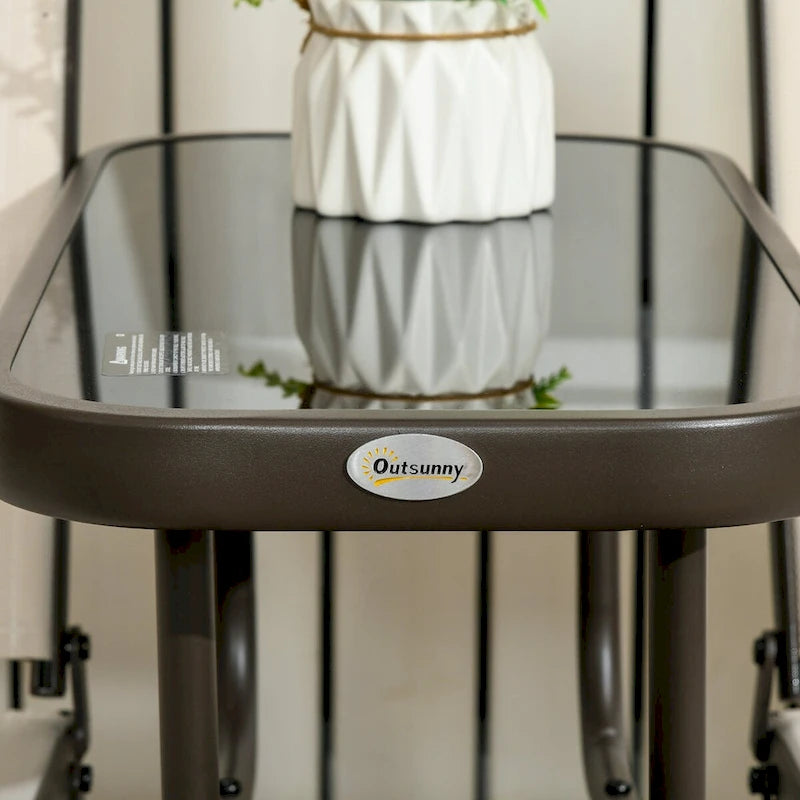 Banc planeur d'extérieur avec table centrale, causeuse de patio à cadre métallique avec tissu maillé respirant et accoudoirs