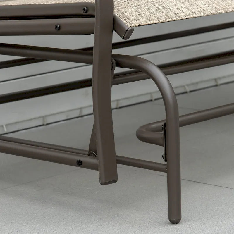 Banc planeur d'extérieur avec table centrale, causeuse de patio à cadre métallique avec tissu maillé respirant et accoudoirs