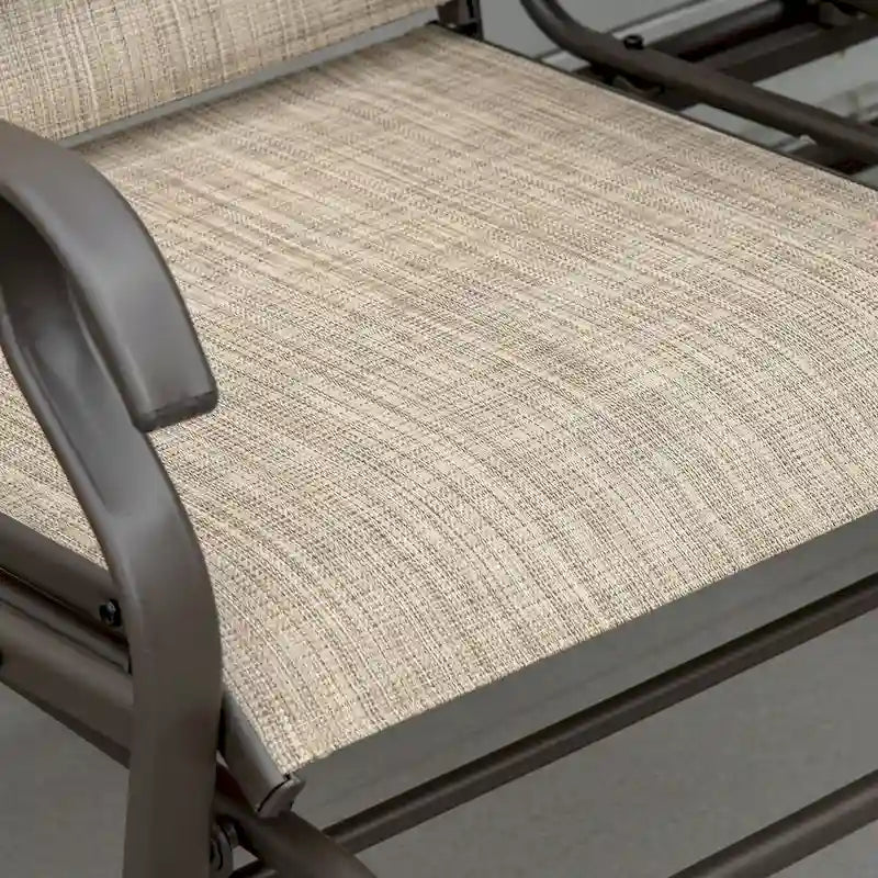 Banc planeur d'extérieur avec table centrale, causeuse de patio à cadre métallique avec tissu maillé respirant et accoudoirs