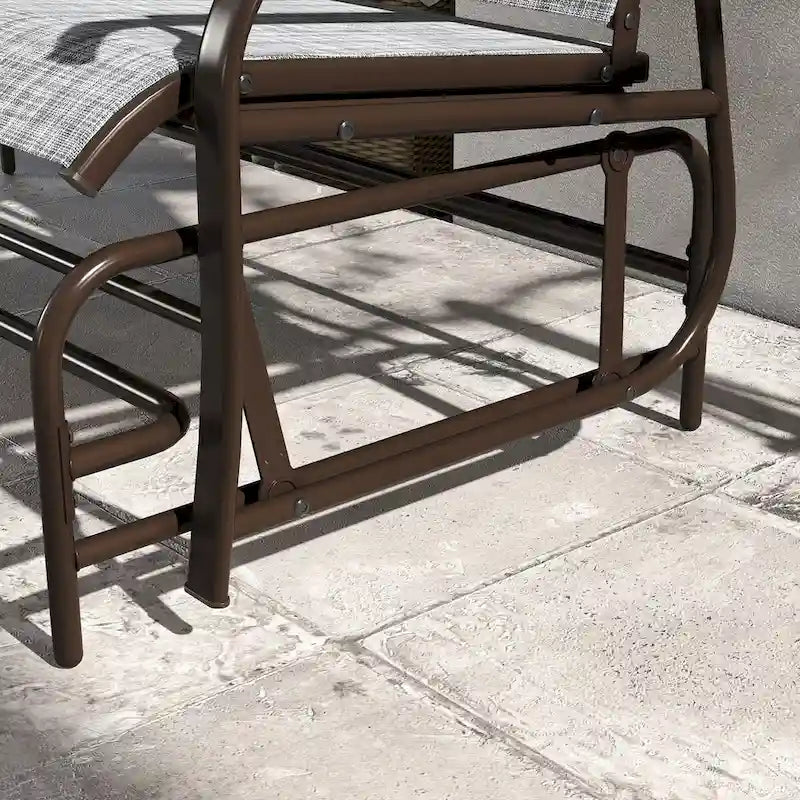 Banc planeur d'extérieur avec table centrale, causeuse de patio à cadre métallique avec tissu maillé respirant et accoudoirs