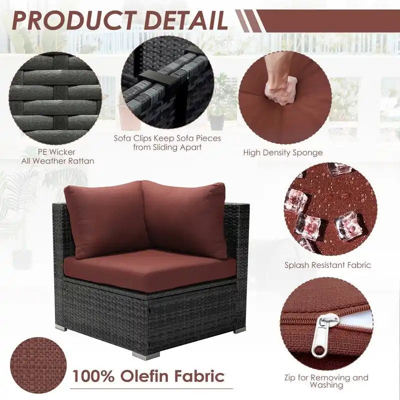 FINCATI Ensemble de canapé sectionnel 7 pièces en osier pour extérieur avec table brasero