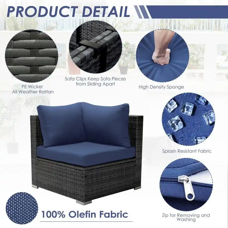 FINCATI Ensemble de canapé sectionnel 7 pièces en osier pour extérieur avec table brasero
