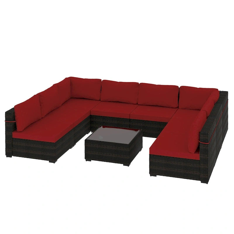 Ensemble sectionnel d'extérieur Patio Watcher en rotin 8 places avec coussins et table basse