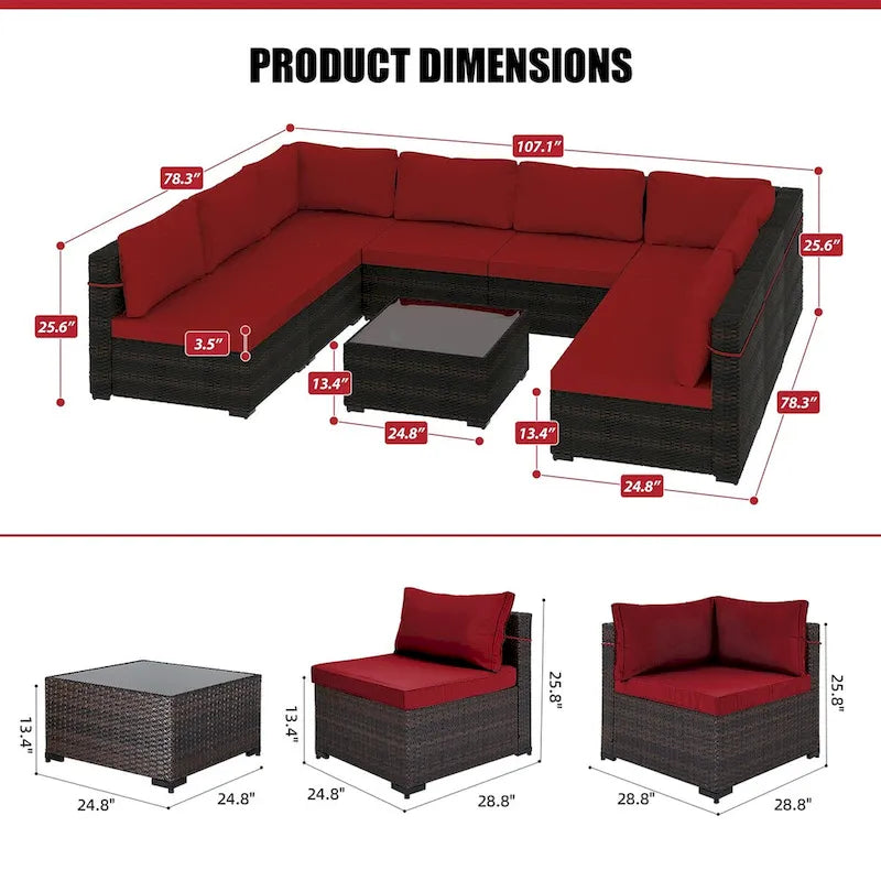 Ensemble sectionnel d'extérieur Patio Watcher en rotin 8 places avec coussins et table basse