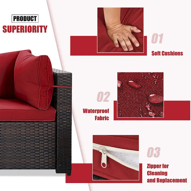 Ensemble sectionnel d'extérieur Patio Watcher en rotin 8 places avec coussins et table basse
