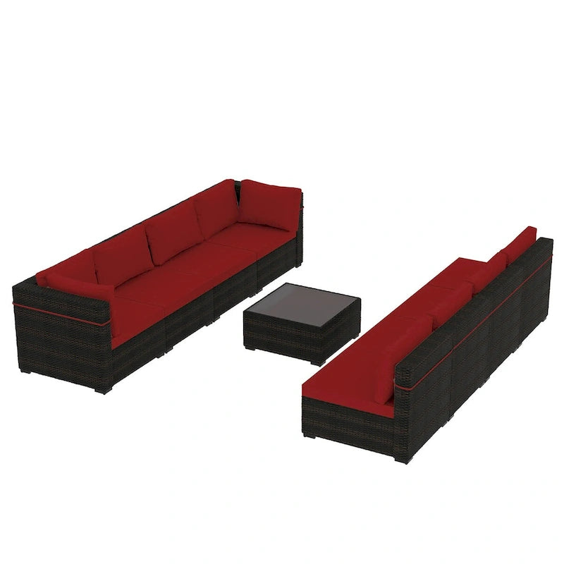 Ensemble sectionnel d'extérieur Patio Watcher en rotin 8 places avec coussins et table basse