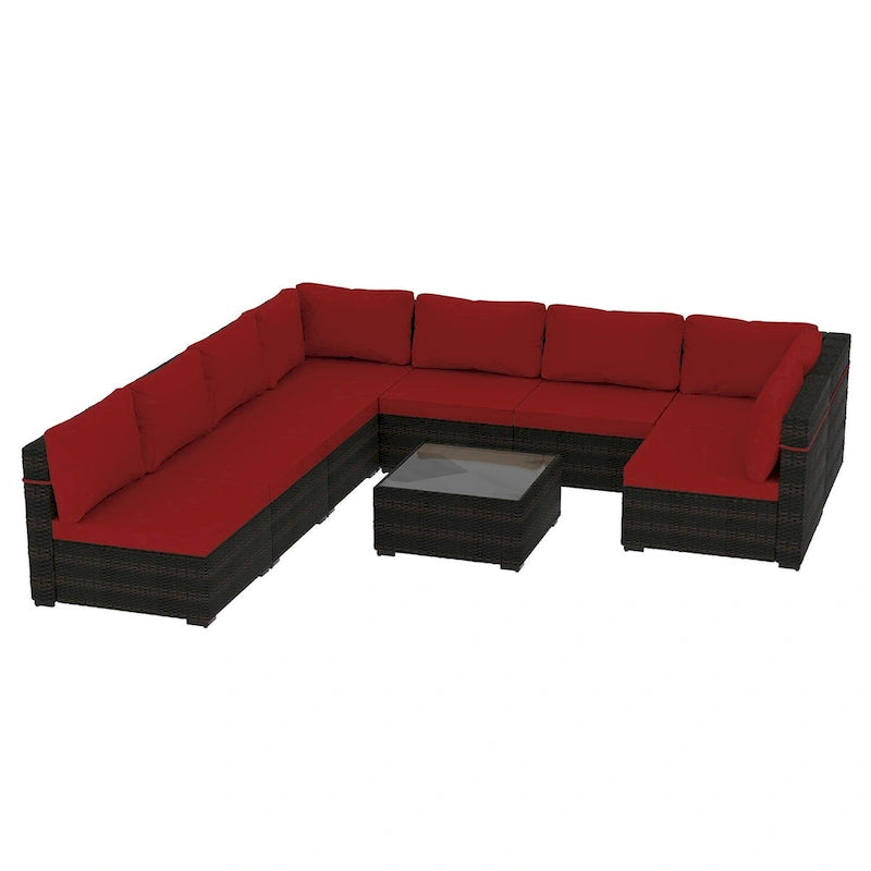 Ensemble sectionnel d'extérieur Patio Watcher en rotin 8 places avec coussins et table basse